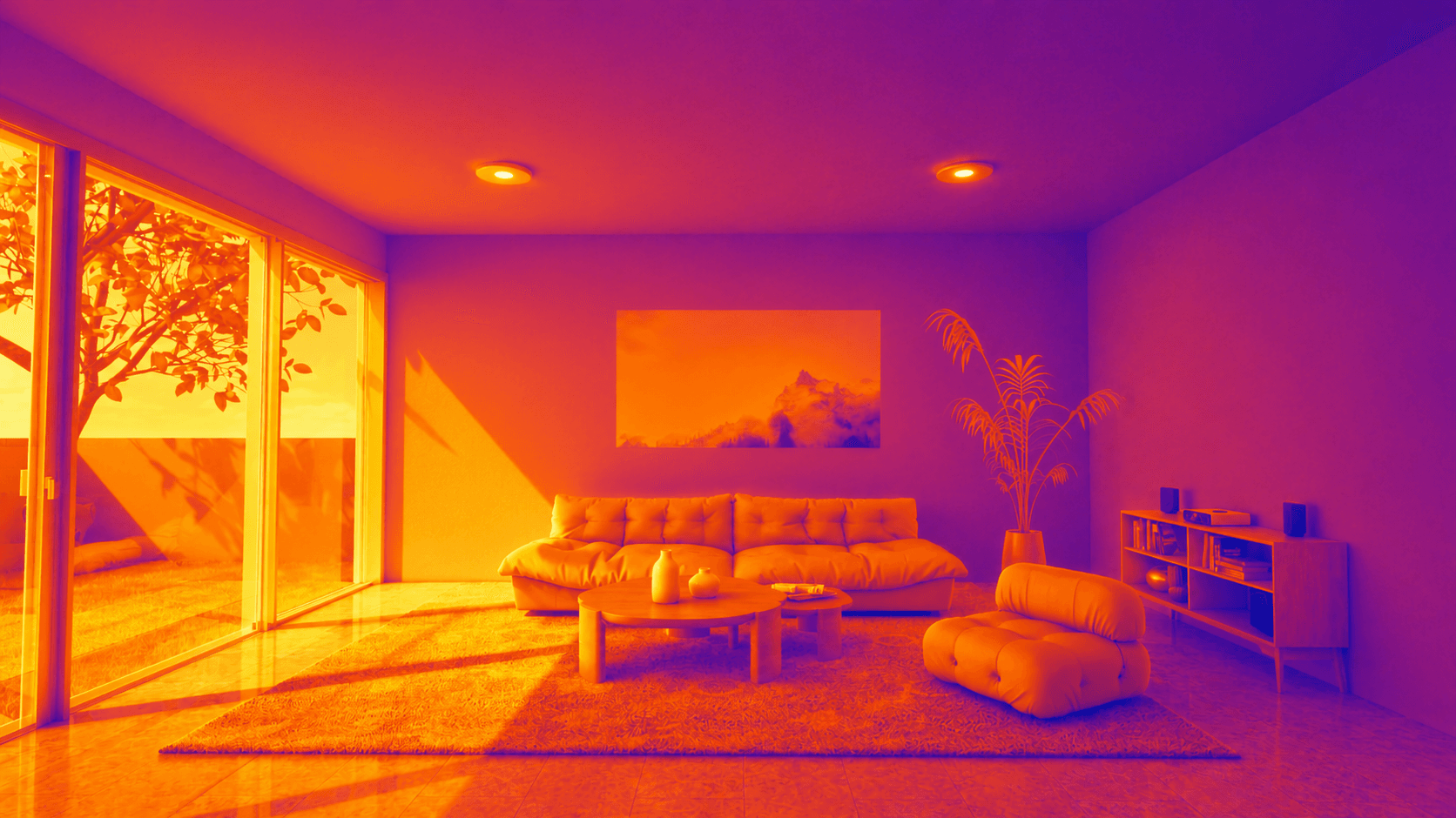 A thermal view of the same room with a HydroPanel running cool
